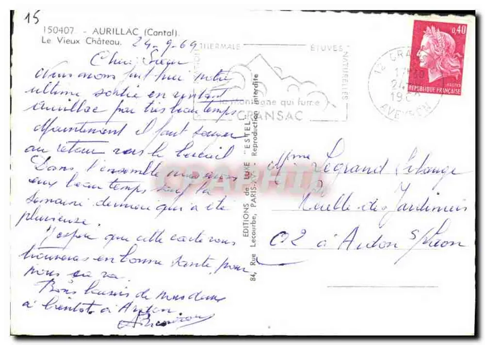 Aurillac (Cantal) — O Velho Castelo — Editor Estel - Verso