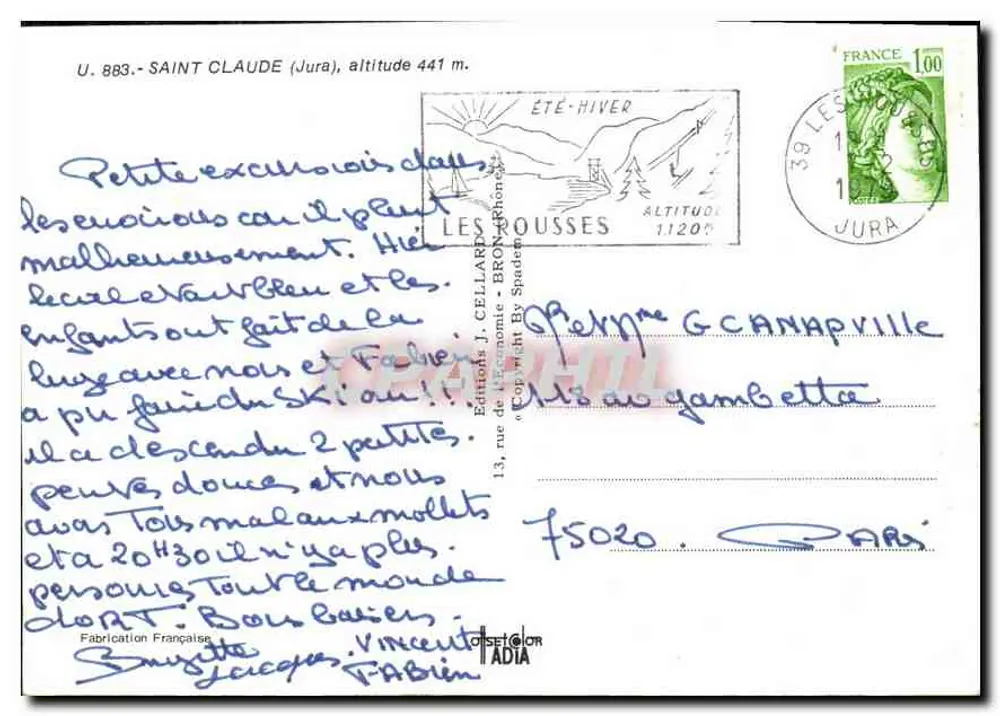 Saint Claude — visão da catedral e do parque — Éditions J. Cellards - Verso