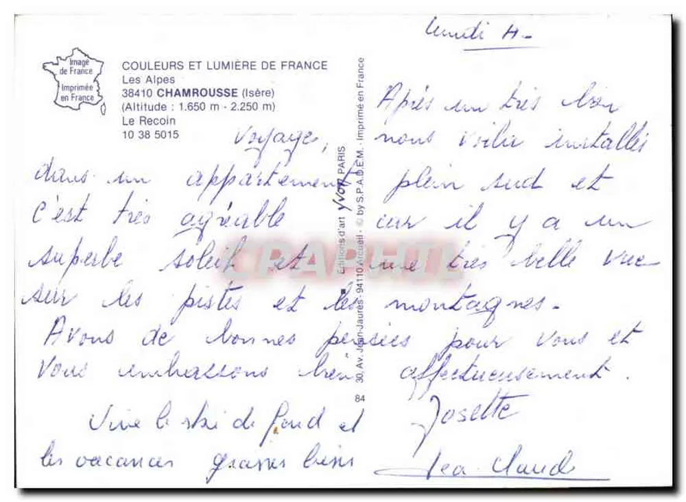 Chamrousse — schneesichere Skistation — Éditions d'Art Yvon, Paris - Rückseite