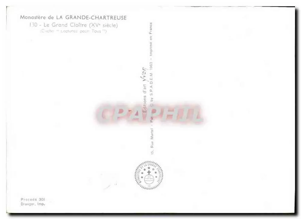 Mosteiro de LA GRANDE-CHARTREUSE — O Grande Claustro (século XV) — Éditions d'art Dranger - Verso