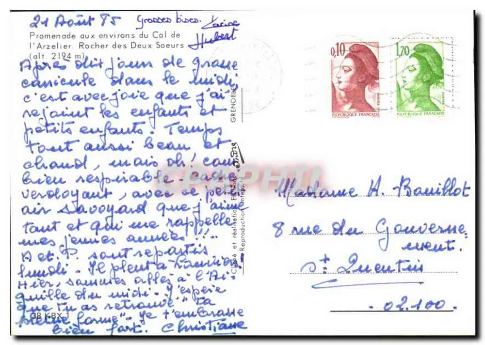 Col d'Arzelier — Felsen der Zwillings-Schwestern (Höhe 2194 m) — Verlag nicht sichtbar - Rückseite