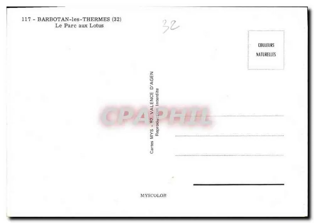Barbotan-les-Thermes — O Parque dos Lotos — Cartes MYS, Agen - Verso