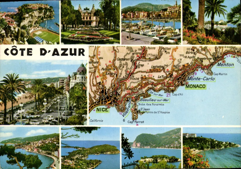 Côte d'Azur — Monte Carlo, Menton, Nice — Touristenkarte mit Karte - Vorderseite