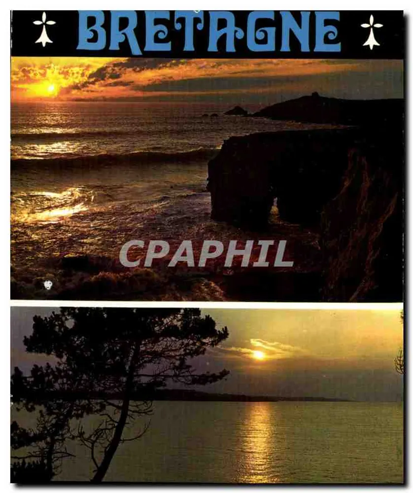 Pôr do sol na costa da Bretanha — editor - Frente