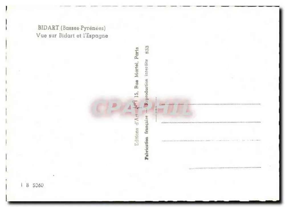 Bidart (Basses-Pyrénées) — Ansicht von Bidart und Spanien — Éditions d'Art, Paris - Rückseite