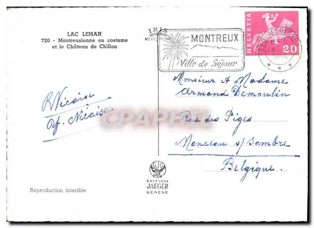 Lac Léman — Frau im Kostüm und Schloss Chillon — Éditions Jaeger Genève, n°720 - Rückseite