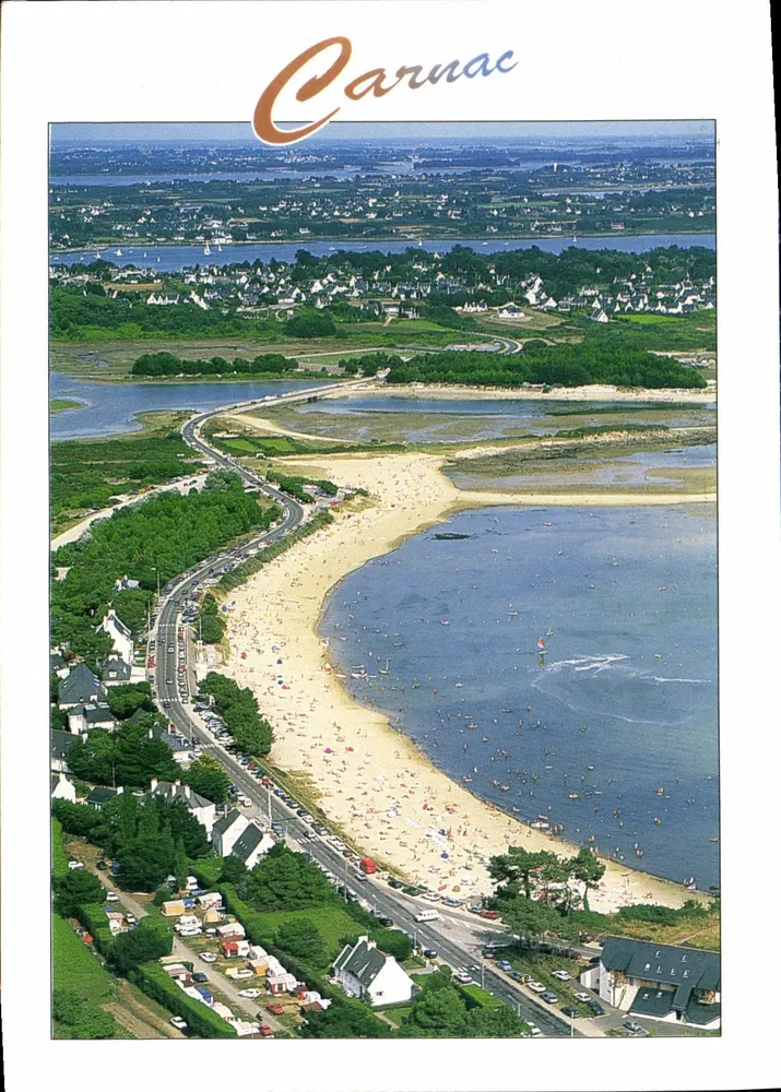 Carnac — luchtfoto van de strand van Men-Du — uitgever Le Bile - Voorkant