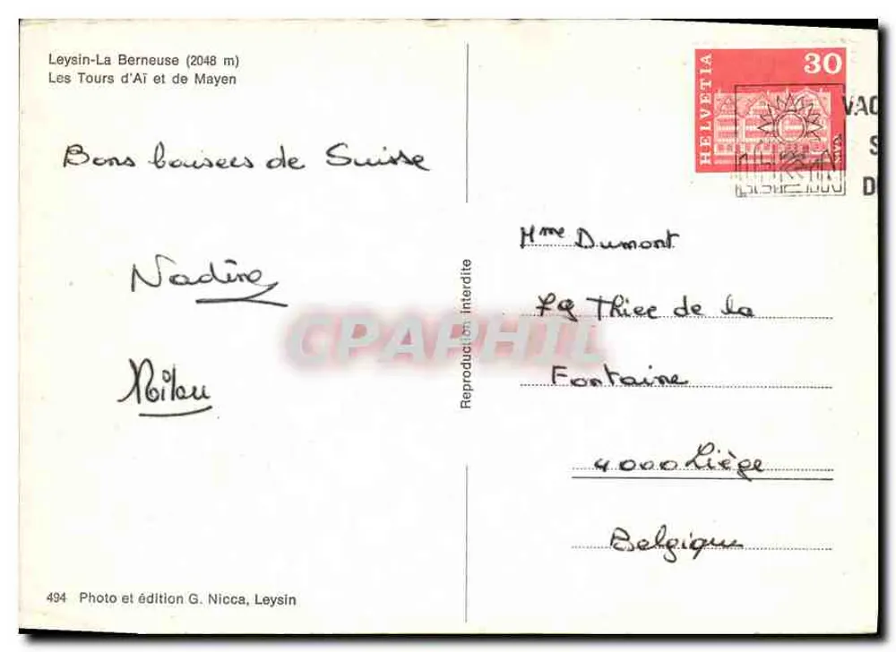 As Torres de Ai e de Mayen — Leysin-La Berneuse (2048 m) — Foto e edição G. Nicca, Leysin - Verso