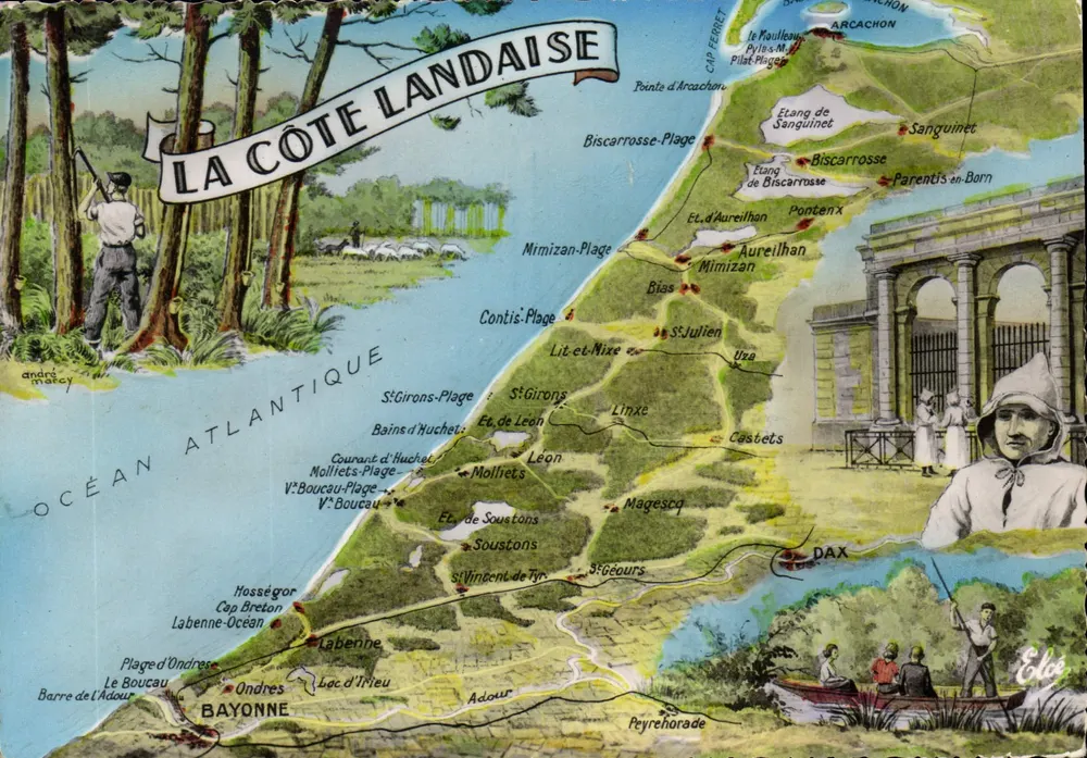A Costa Landaise — Carta postal ilustrada — Edições Elcée - Frente
