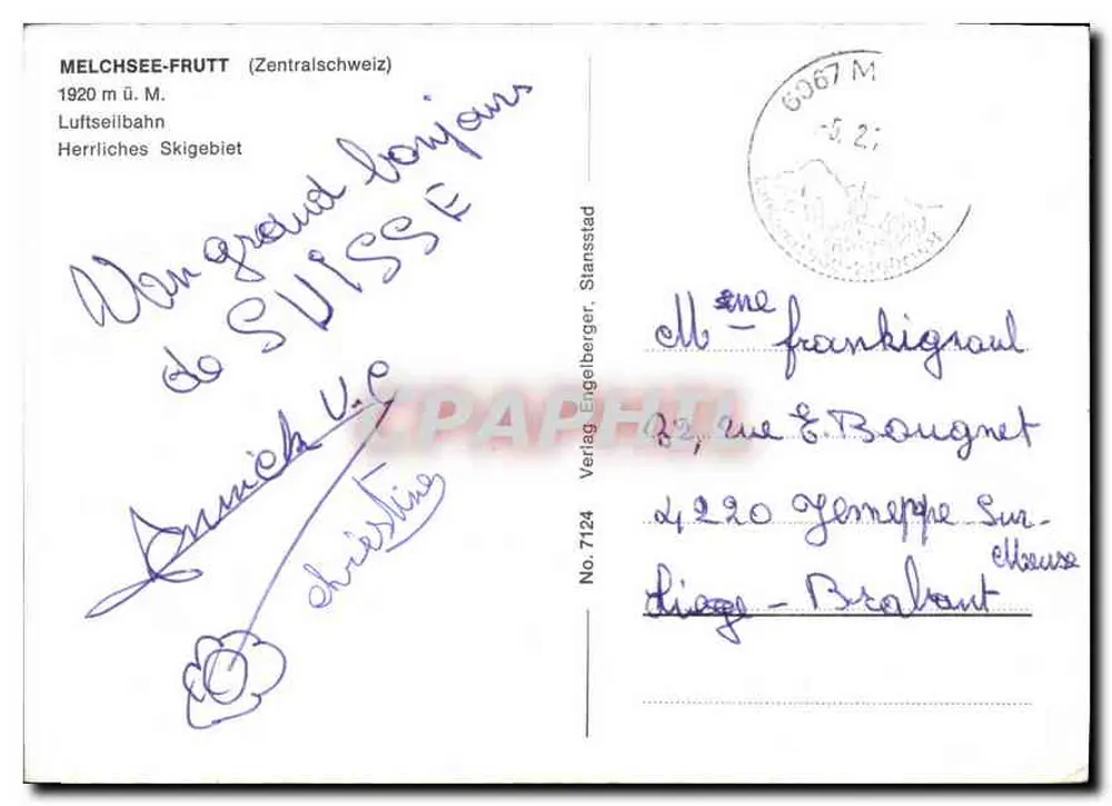 Melchsee-Frutt — Schneeberg und Seilbahn — Verlag Engelberger, Nr. 7124 - Rückseite