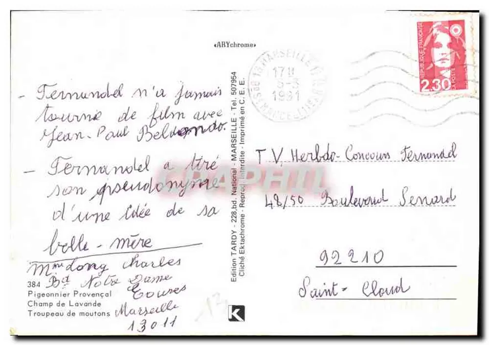 La Provence — Lavendel-Landschaft, Dorf, Zikade und Schafherde — Edition Tardy, n° 48/50 - Rückseite