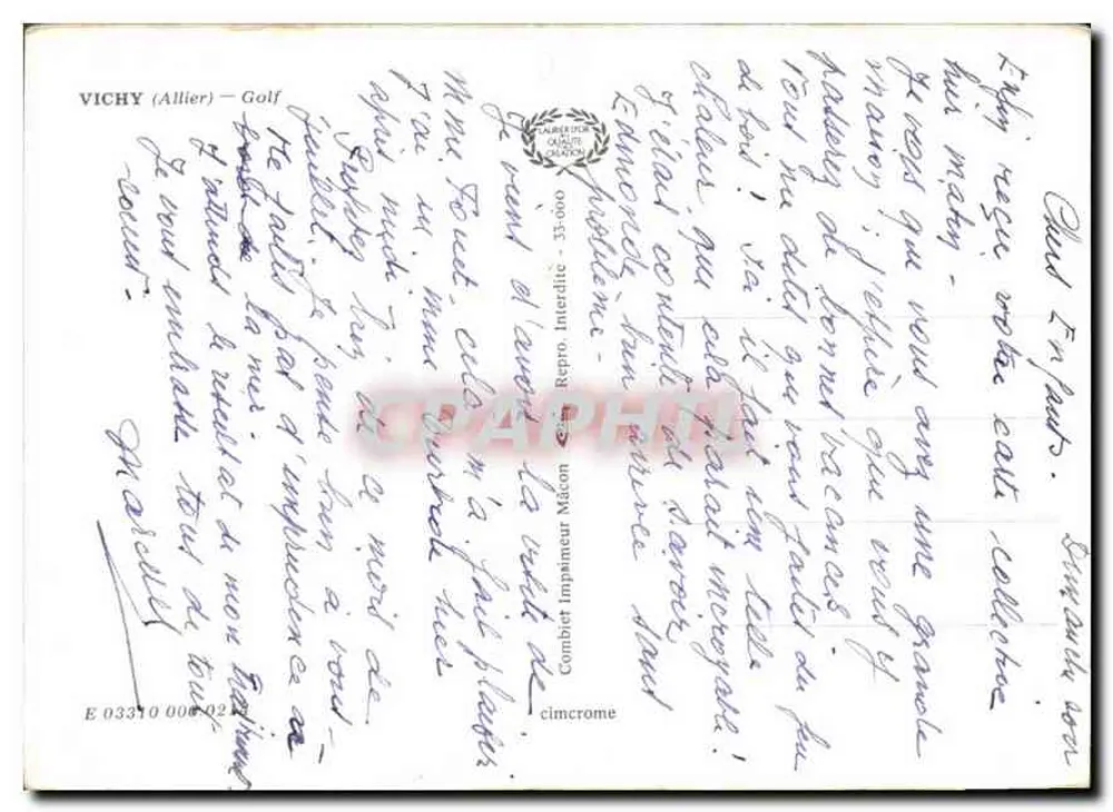 Vichy (Allier) — Golfe — Editor Combiet Impressor Nâcon - Verso
