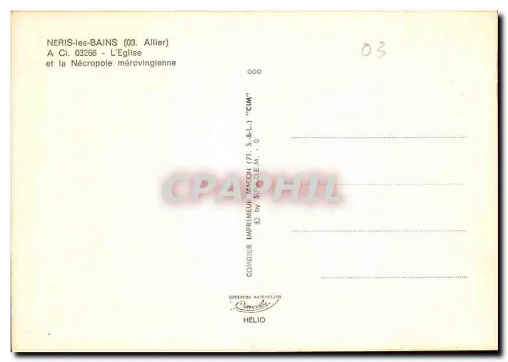 Néris-les-Bains — Die Kirche und die Merowinger-Nekropole — Combiér Imprimeur-Macon (71, S.&L.) - Rückseite