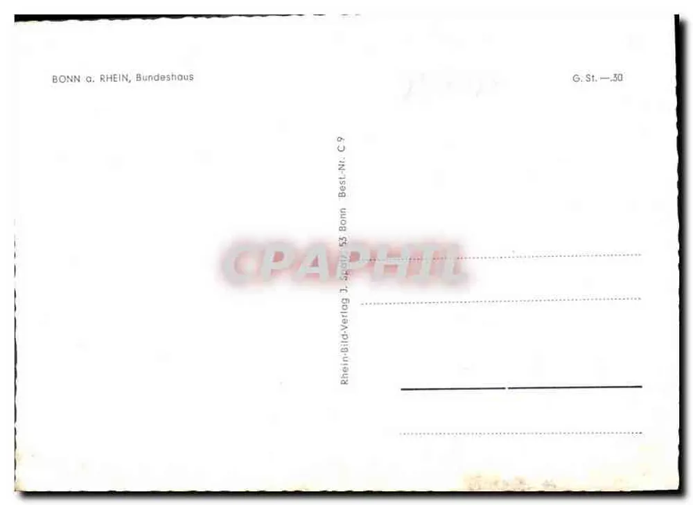 Bonn - Bundeshaus — widok budynku i Renu — wydawca Rhein-Bild-Verlag - Rewers