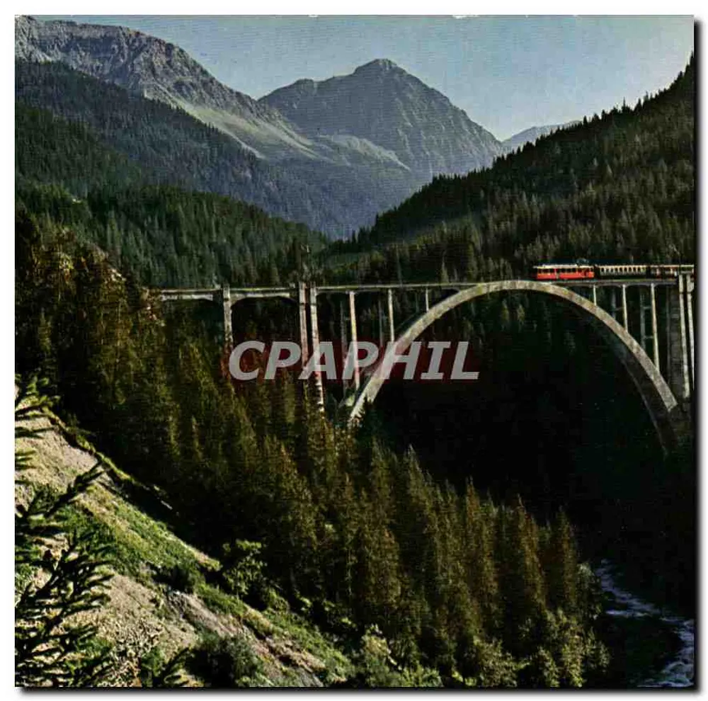 Viaduto de Langwieser — com a linha Arosa — editor Jules Geiger, Flims-Waldhaus, n° C 3217 - Frente