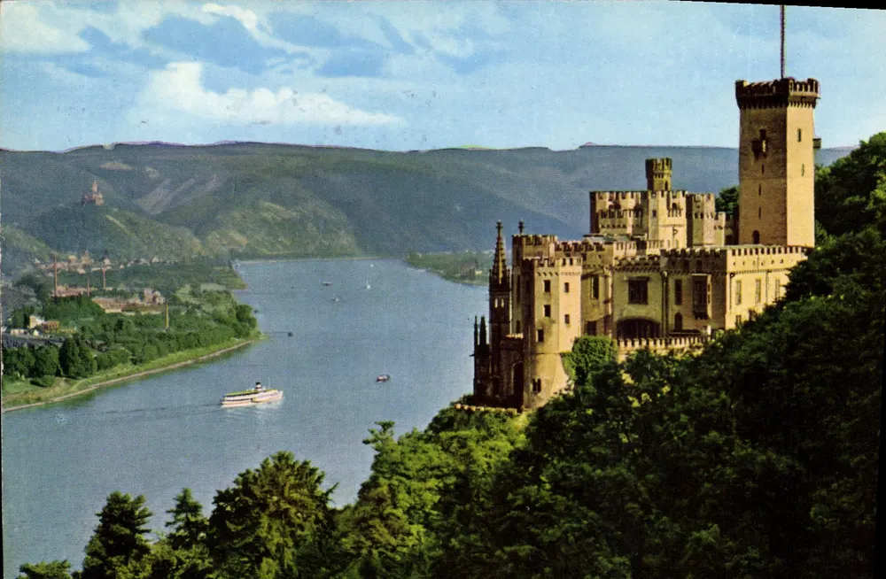 Schloss Stolzenfels am Rhein — vista panorâmica — Verlag Edm. von König, 144 - Frente