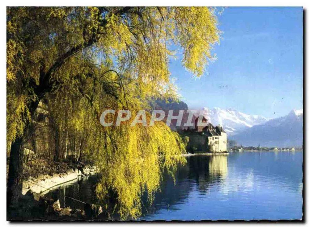 Castelo de Chillon — lago Léman, montanhas Dents du Midi — editor BOVEY & Cie AG - Frente