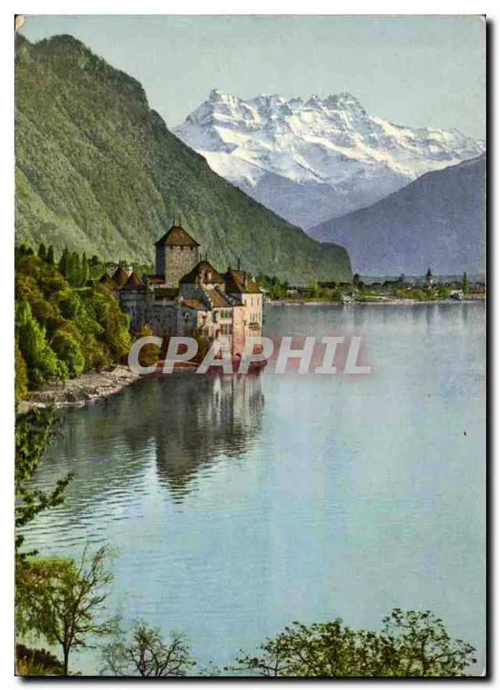 Castelo de Chillon — Dentes do Meio-dia — Edição A. Doriaz, n° 10898 - Frente