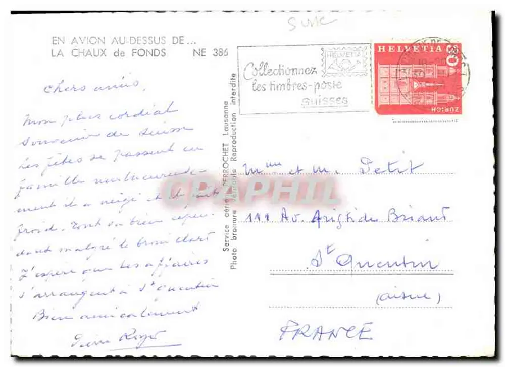 Luftbild von La Chaux-de-Fonds — Perrochet Service Suisse — NE 386 - Rückseite