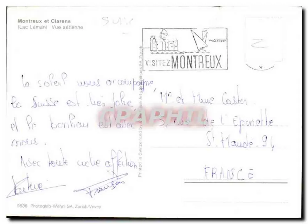 Montreux und Clarens — Luftbild — Photoglob-Wehrli SA, Zurich/Vevey - Rückseite
