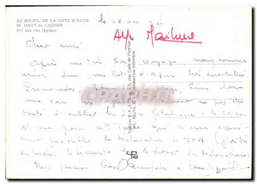Typische Straße — Haut de Cagnes — Edition Y. P. A. N. 53 - Rückseite
