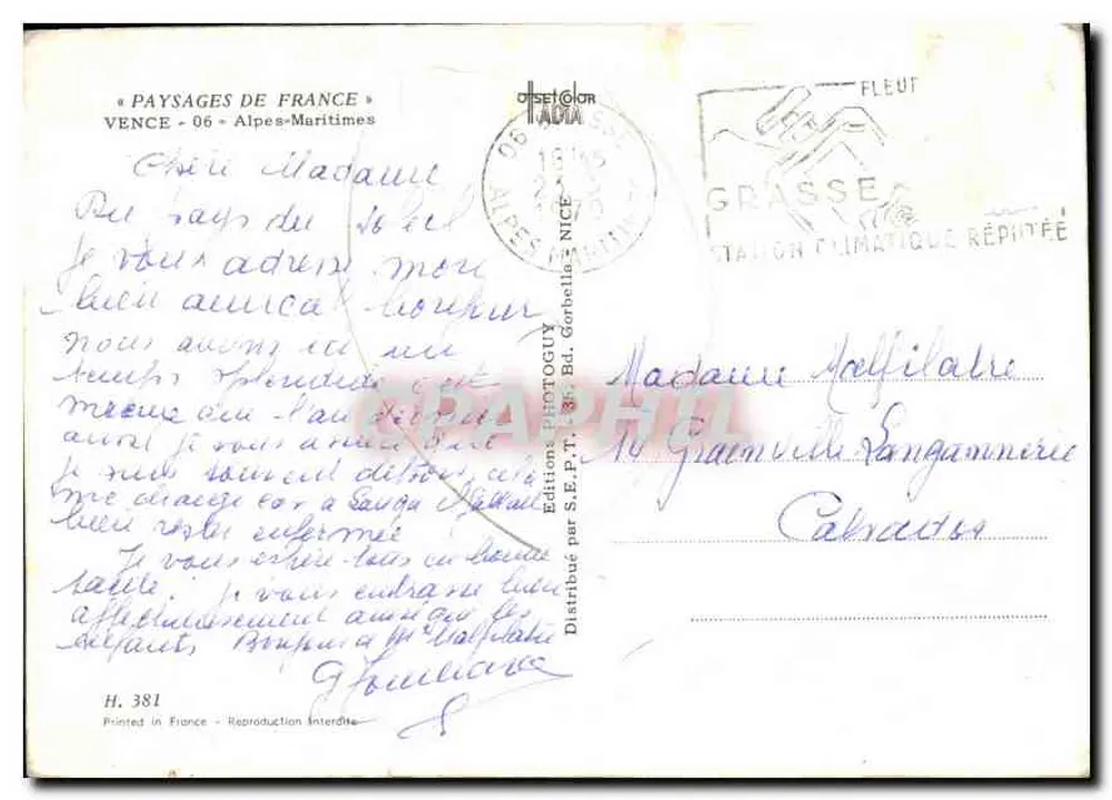 Vence — Allgemeiner Blick — Verlag S.E.P.T. Nr. H.381 - Rückseite