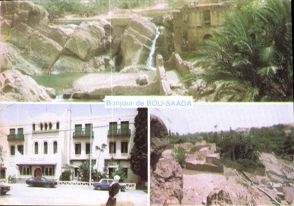 Bou-Saada — Panoramablick mit Wasserfall und Gebäuden — Éd. Jefal, Algerien - Vorderseite