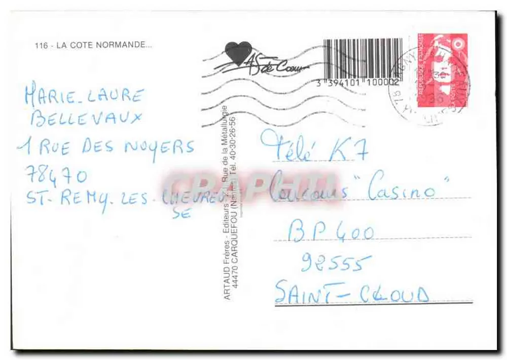 Lazer em NORMANDIA — Bilhete postal antigo n°116 — Editores ARTAUD Frères - Verso