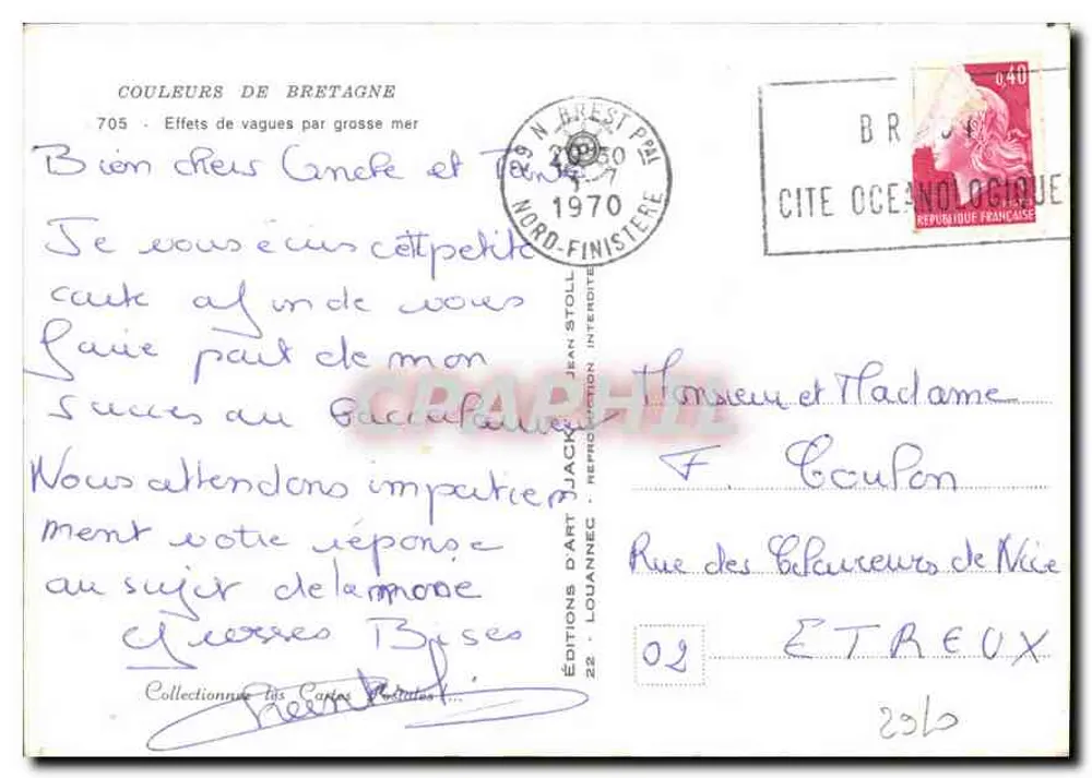 Golven in zware zee — Kleuren van Bretagne, n° 705 — Éditions d'Art Jack - Achterkant