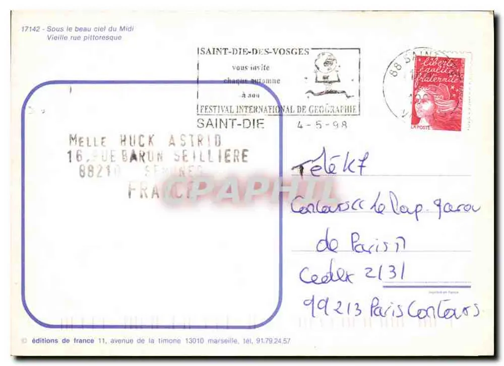 Alte malerische Straße — Saint-Die-des-Vosges — editions de France - Rückseite