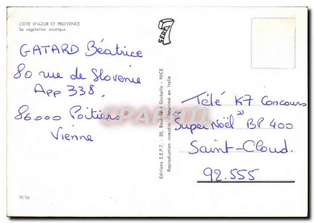 Côte d'Azur e Provence — Sua vegetação exótica — Éditions S.E.P.T. - 75/56 - Verso