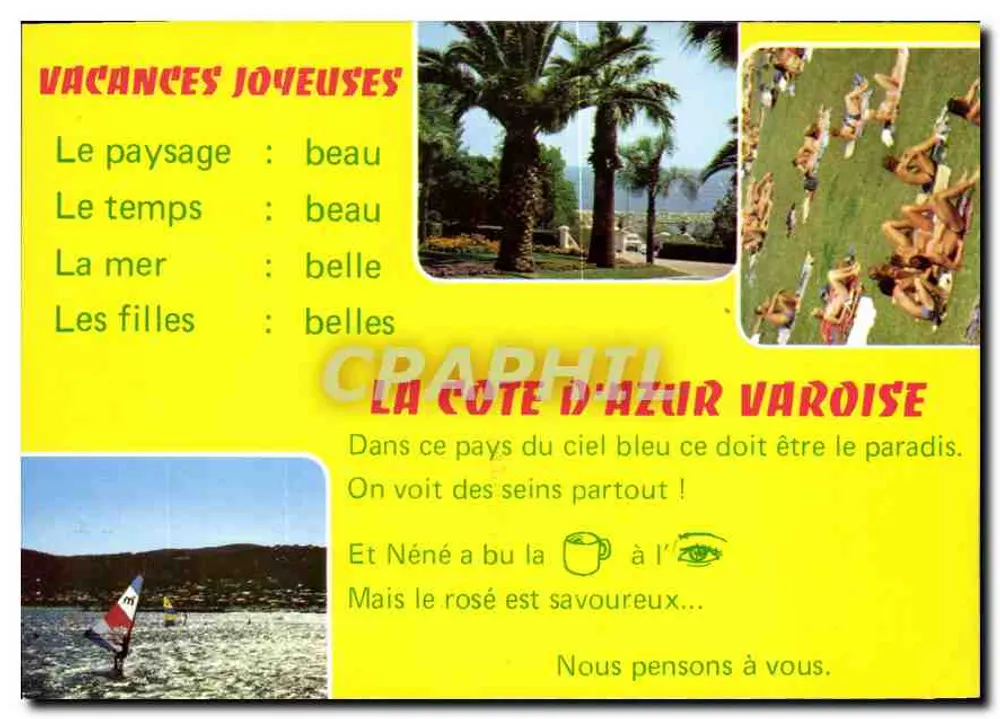 A Costa Azul Varoisa — Bilhete postal antigo com texto humorístico — Edições GAI SOLEIL - Frente