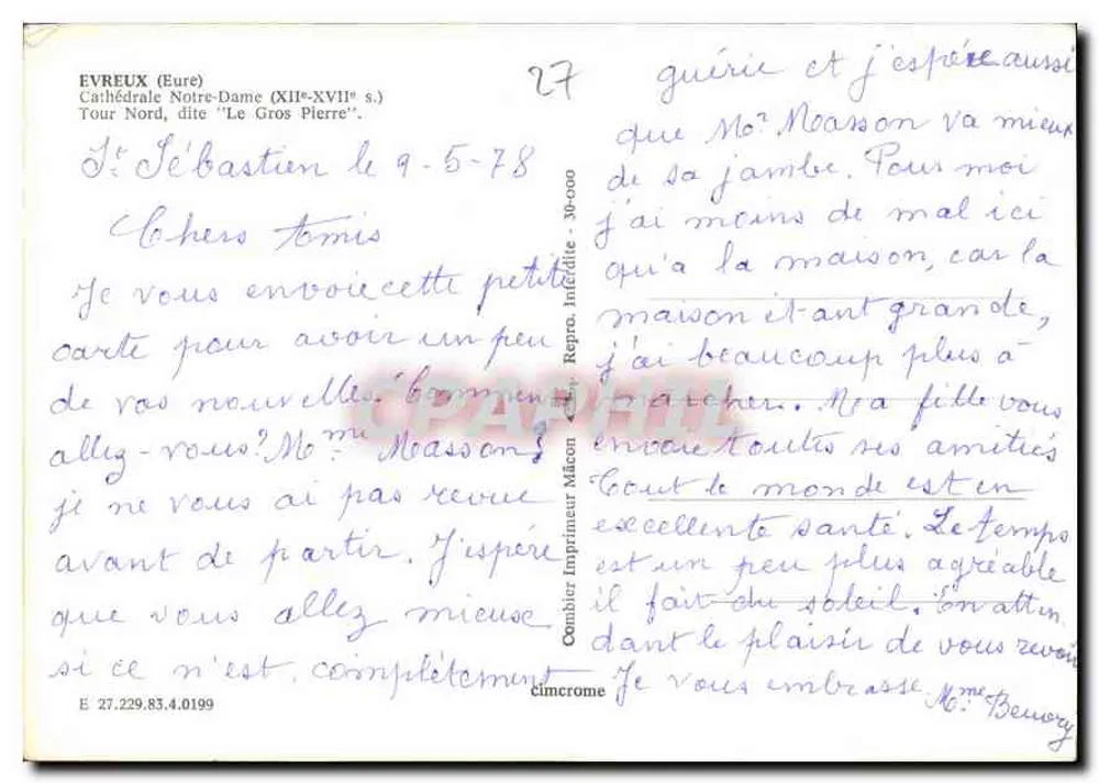 Évreux — Kathedrale Notre-Dame (12. bis 17. Jahrhundert) — Nordturm "Le Gros Pierre" — C. C. Imprimeur - Rückseite