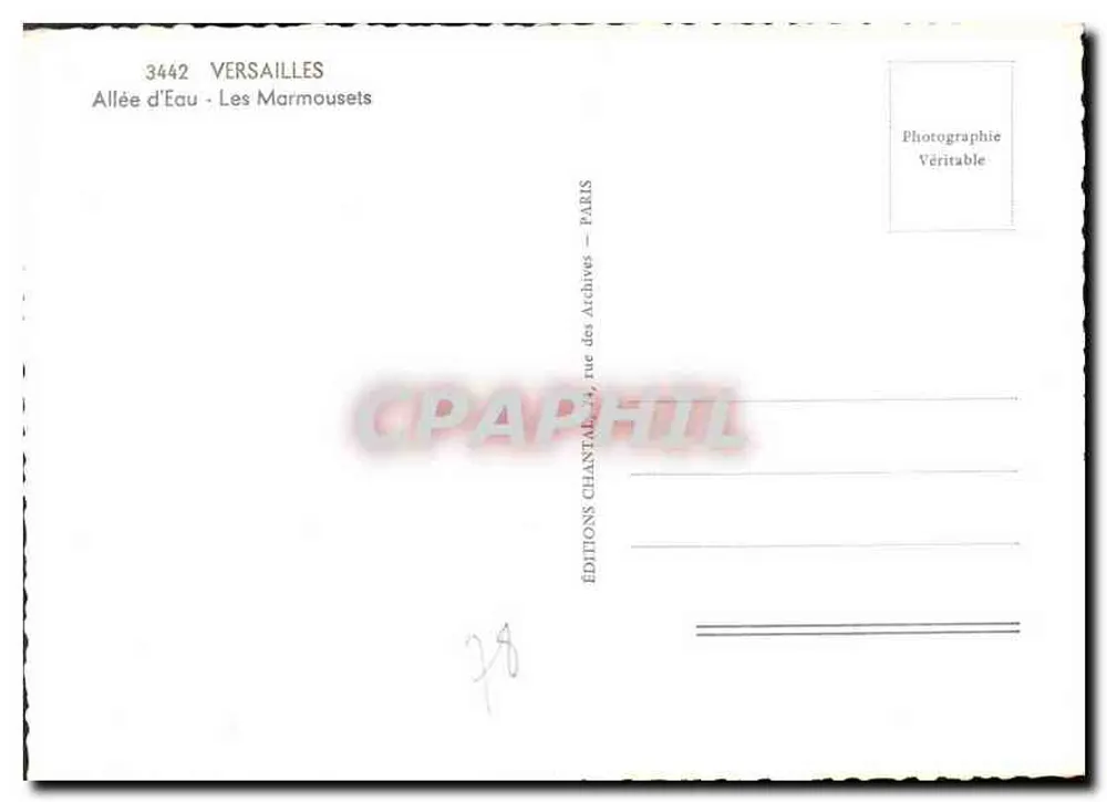Versailles — Allée d'Eau - Les Marmousets — Edições Chantal - Verso