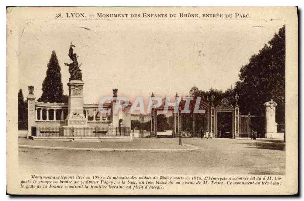LYON — Denkmal der Kinder des Rhône, Eingang zum Park — X. Gautony, Verlag 36, Victor-Hugo, Lyon - Vorderseite