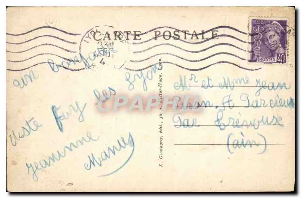 LYON — Denkmal der Kinder des Rhône, Eingang zum Park — X. Gautony, Verlag 36, Victor-Hugo, Lyon - Rückseite