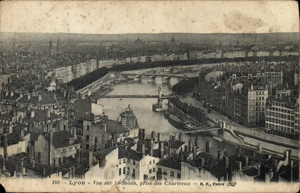 Lyon - Ansicht über die Saône, aufgenommen von den Chartreux — B. F., Paris - Vorderseite