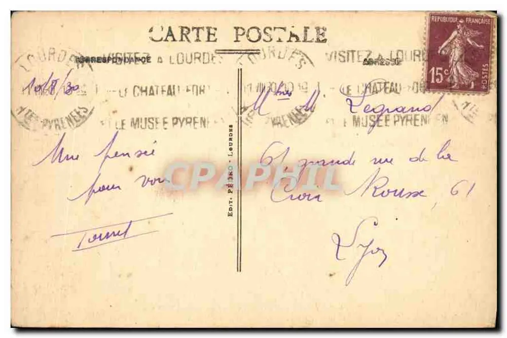 Lourdes - Die gekrönte Jungfrau und das Schloss — Édit. Pédron Lourdes, Nr. 18 - Rückseite