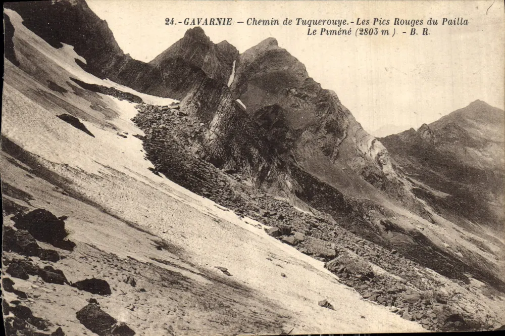 Gavarnie — Weg Tuquerouye — Die roten Gipfel von Pailla — Le Piméné (2803 m) — B. R. - Vorderseite