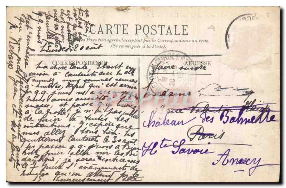 Lourdes — Vista geral e o Pic du Jer. - Verso