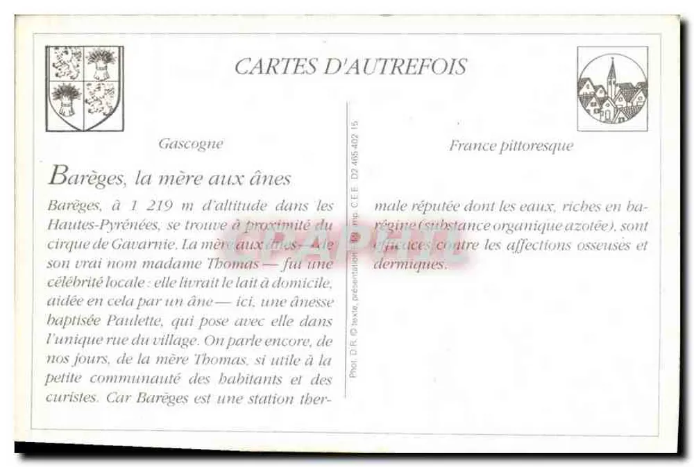Barèges — Die Mutter der Esel mit Paulette — Phototypie Labouche frères, Toulouse - Rückseite