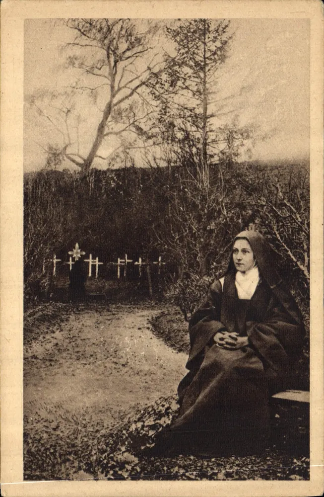Sainte Thérèse de l'Enfant Jésus — sitzend im Garten des Carmels — n°24 - Vorderseite