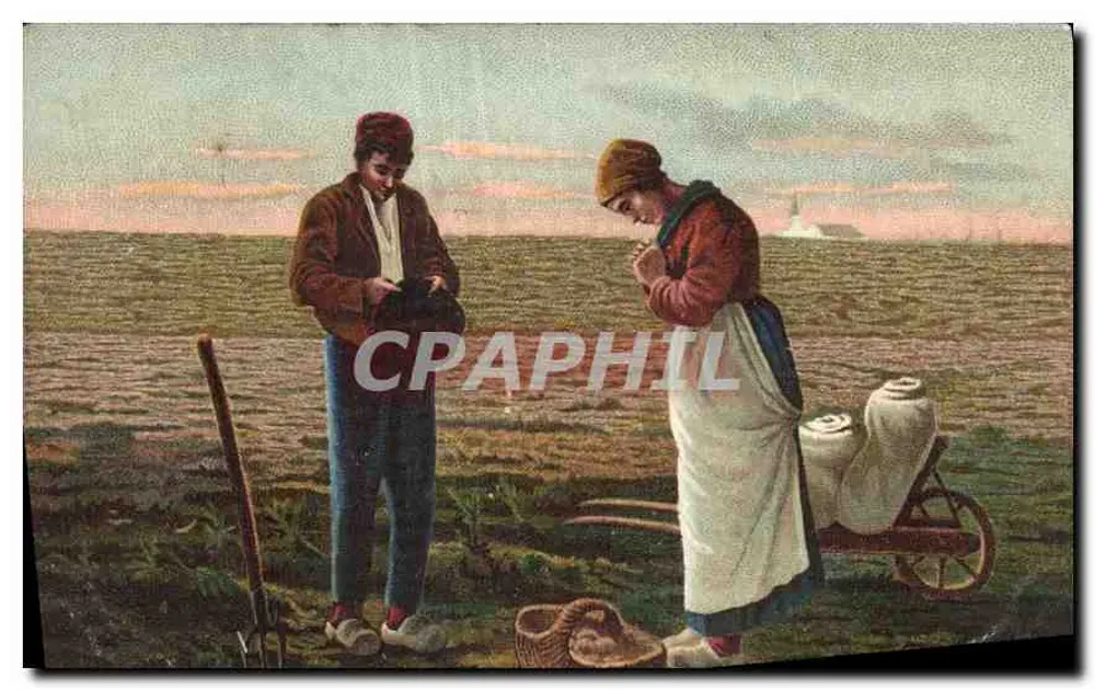 Dois camponeses em um campo — cena da vida rural — editor J. V. Éditeurs, Paris - Frente