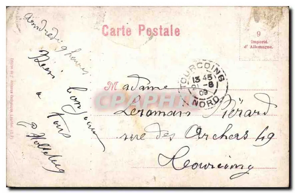 Zamek Fort Lourdes — widok panoramiczny — wydawnictwo J. Aulnay, Lourdes (13 P.) - Rewers