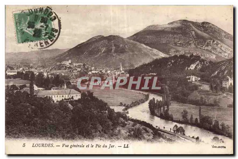 Lourdes — Vista geral e o Pic du Jer — Editor Lélecta, n°5 - Frente