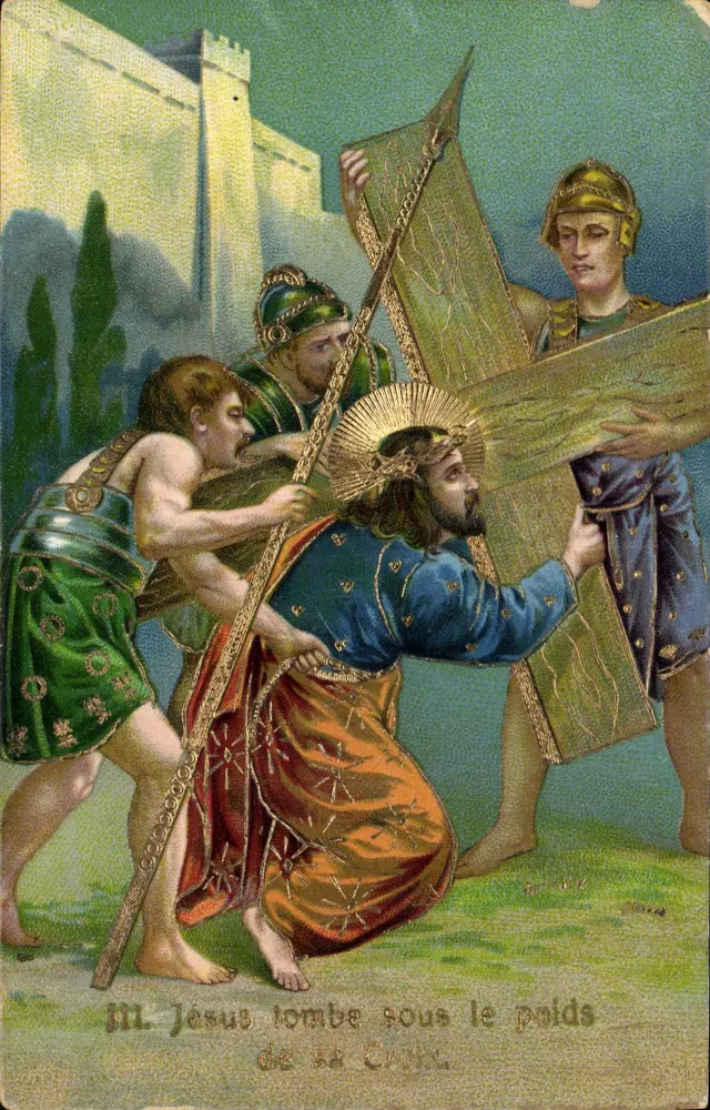 Jezus valt onder het gewicht van zijn Kruis — III. — Uitgever onbekend, serie-nummer niet leesbaar - Voorkant