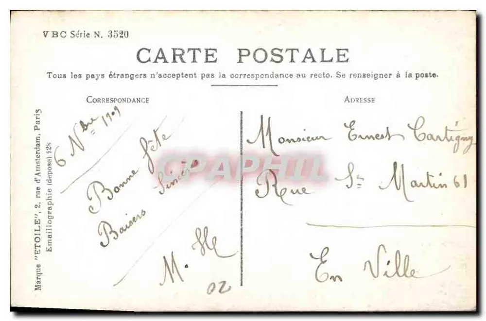 Mulher em vestido azul segurando erva-doce — editor Sterbing, Paris — n° de série VBC 3520 - Verso