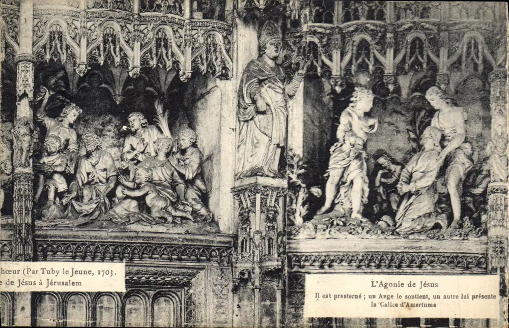 A Agonia de Jesus — Cena esculturada — Por Tuby le Jeune, 1703 - Frente