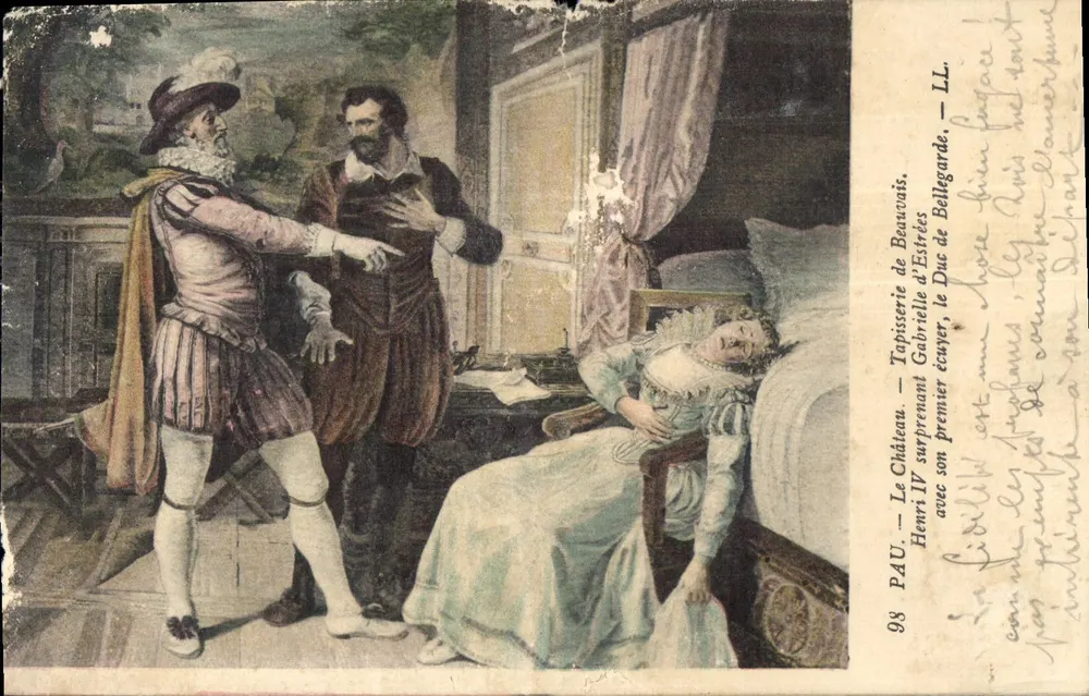 Henri IV überrascht Gabrielle d'Estrées — Tapisserie von Beauvais — Pau, LL. 98 - Vorderseite