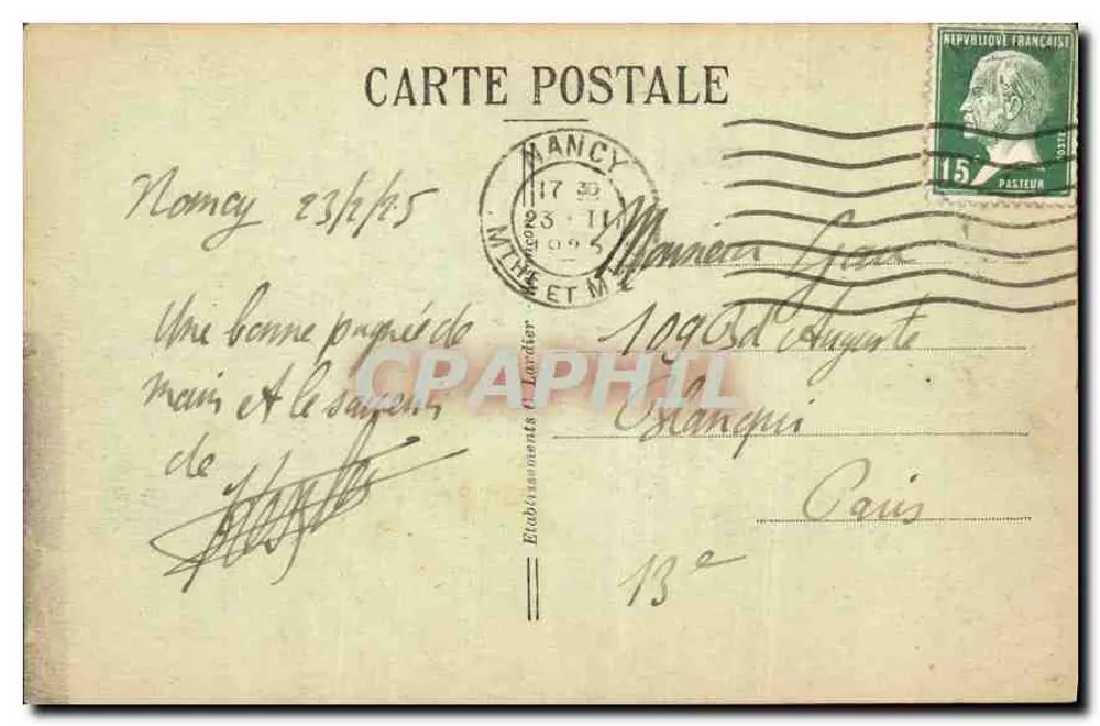 NANCY — Lado Leste — Editora 'Cie des Cartes Postales' n°99 - Verso